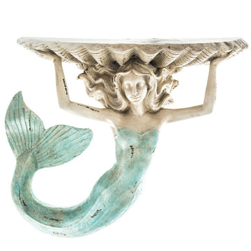 FABULOUS MERMAID & SHELL WALL SHELF. NAUTICAL HOME DECOR. PIECE OF ART - Artisticspacedecor